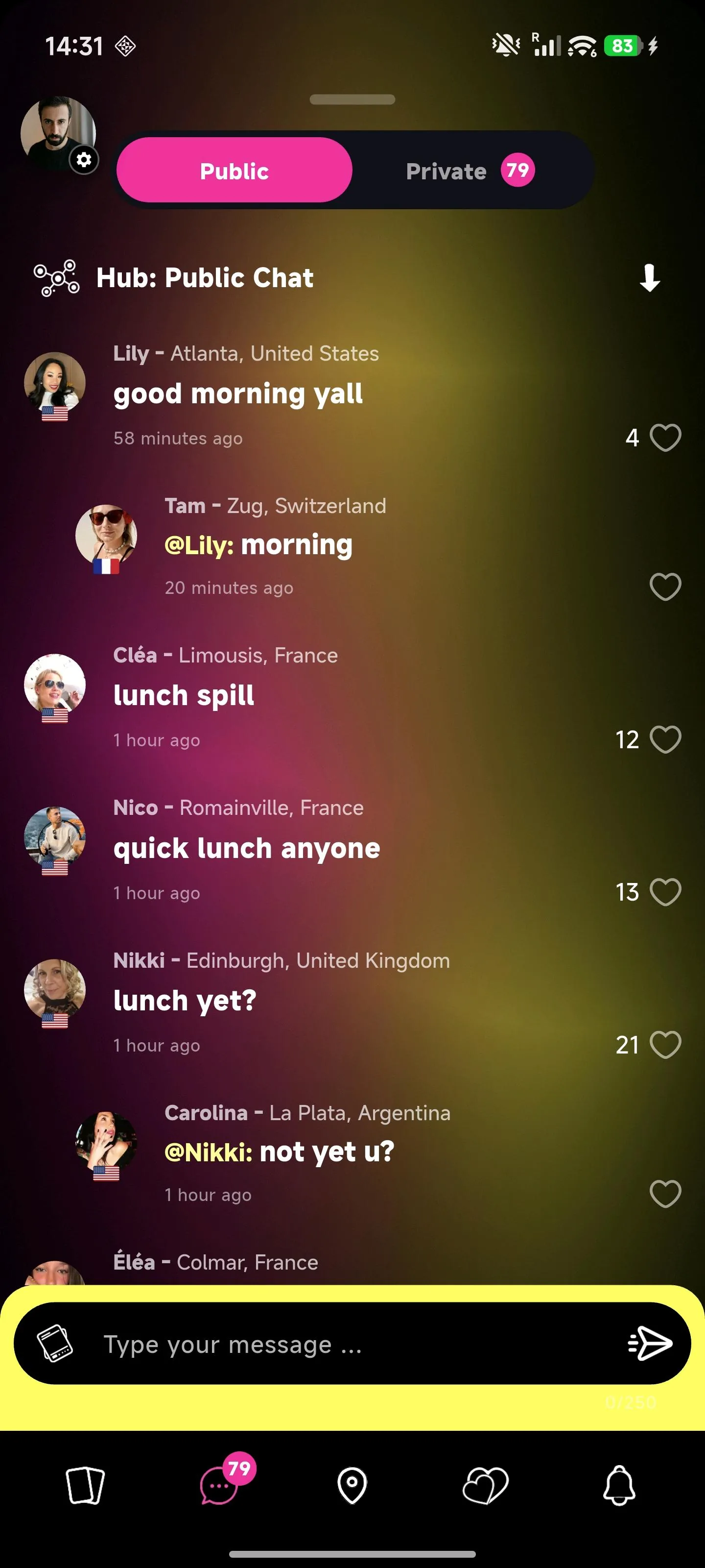 Mapdate Public Hub city chat